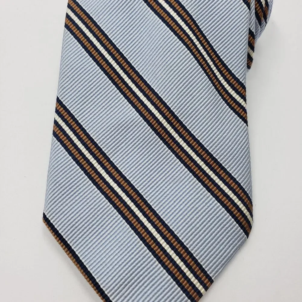 Breuer Silk Blend Tie Made In France Light Blue Brown Striped Cotton Necktie Lux